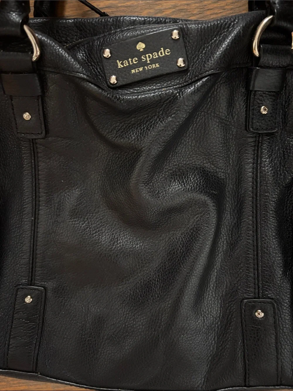kate spade Black Pebble Leather Tote with Gold Accents